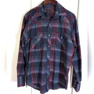 ROPER Shirt Mens Medium Gray Red Pearl Snap Shirt Collared Western Cowboy